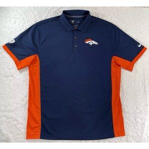Nike DRI-FIT Broncos Shirt Mens Large Blue Orange Golf Polo Golfer Short Sleeve